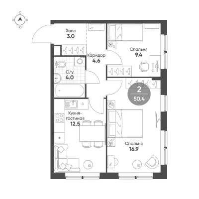 50,4 м² — планировка