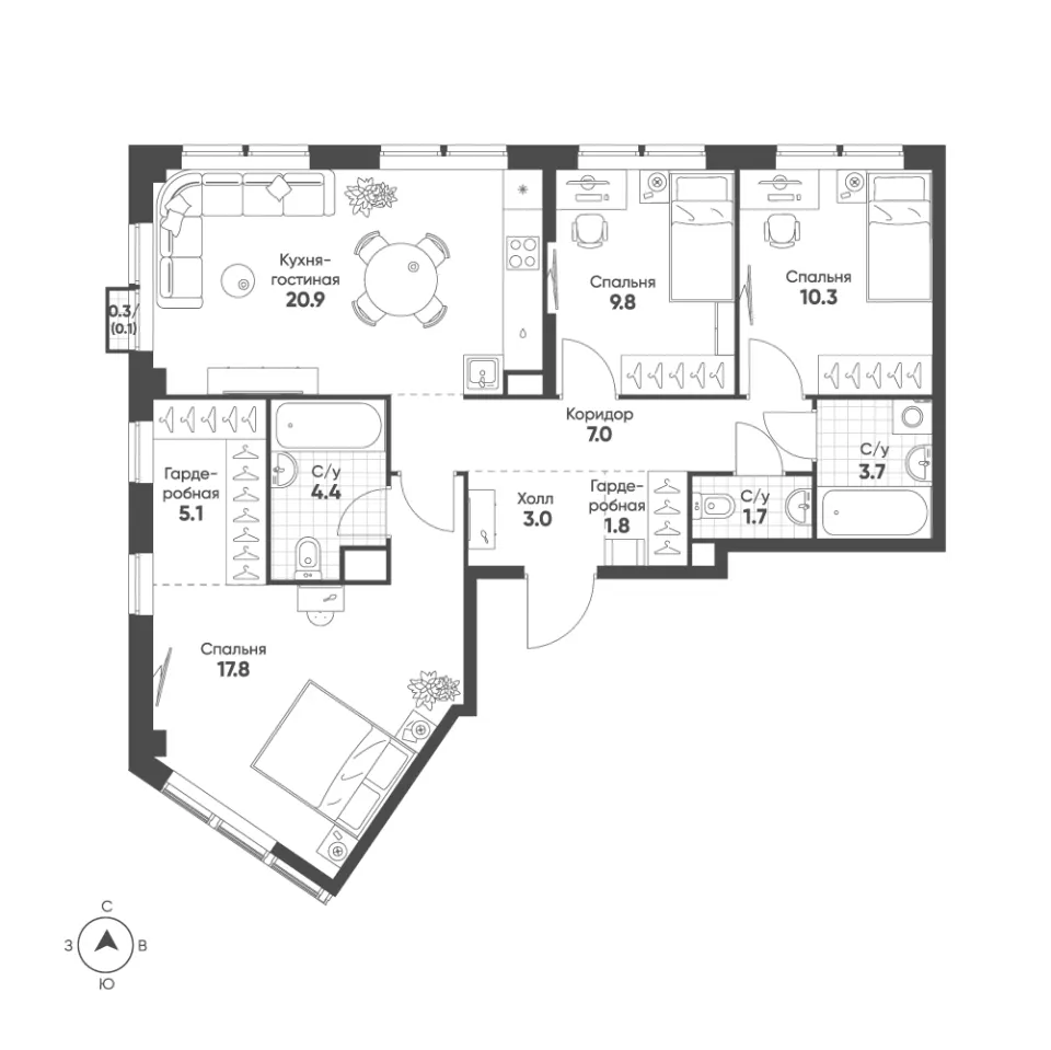 3-комн. 85,6 м²