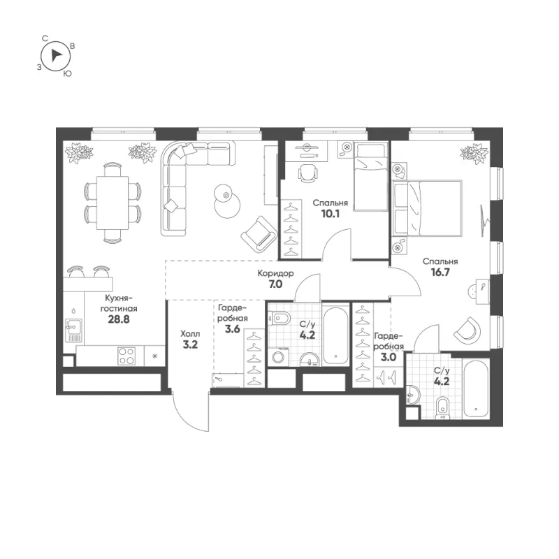 3-комн. 80.8 м²