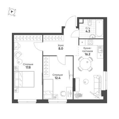 58,7 м² — планировка