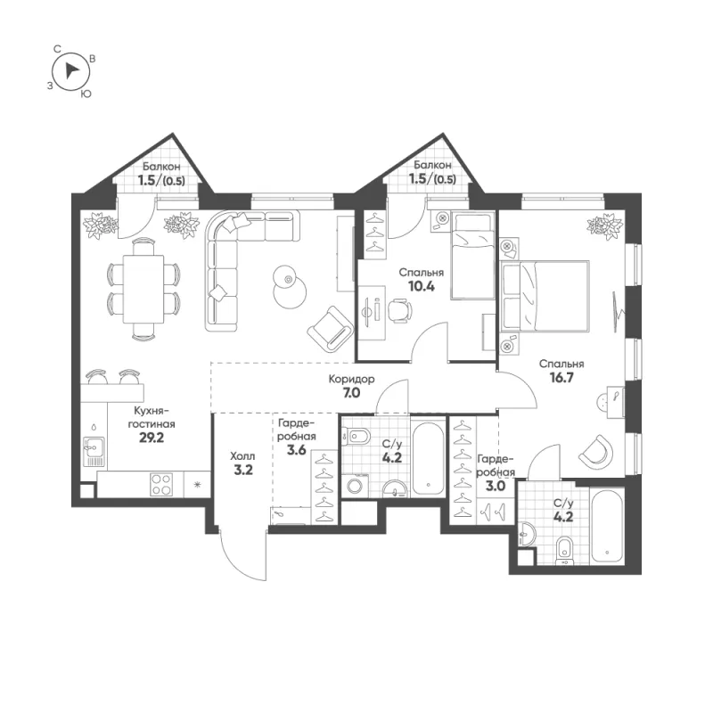 3-комн. 82.5 м²