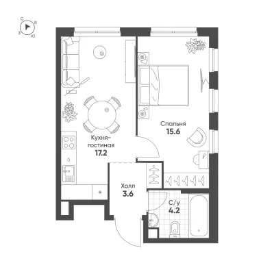 40,6 м² — планировка