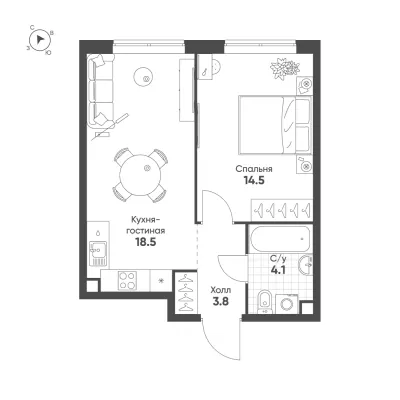 40,9 м² — планировка