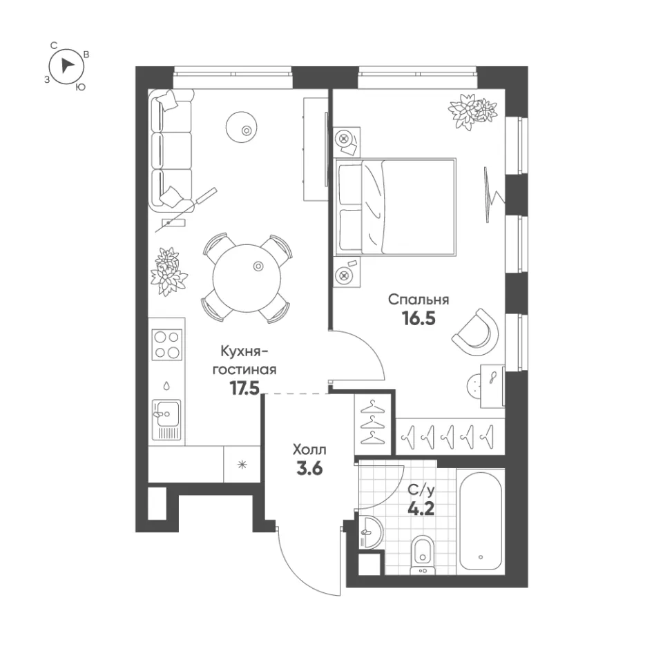 1-комн. 41,8 м²
