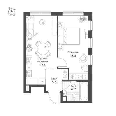 41,8 м² — планировка