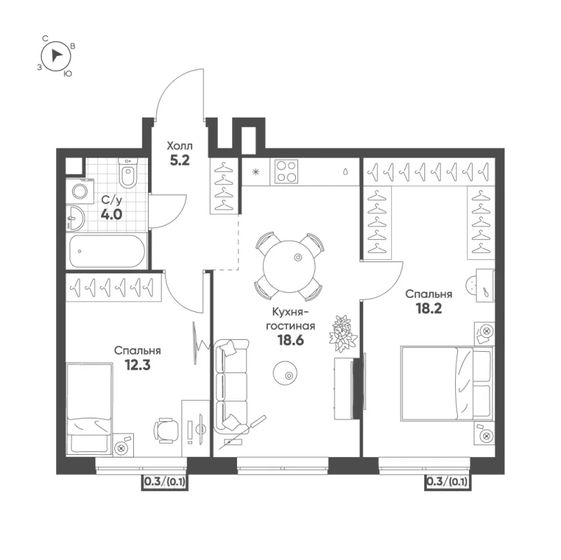 2-комн. 58.5 м²