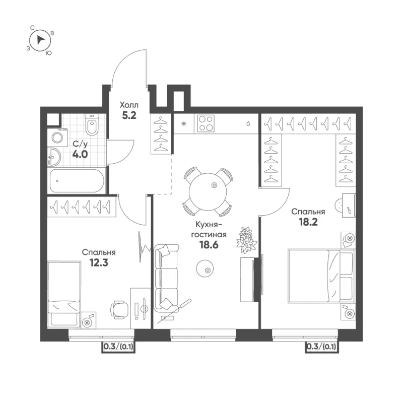2-комн. 58.5 м²