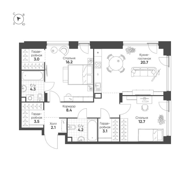 2-комн. 78.2 м²