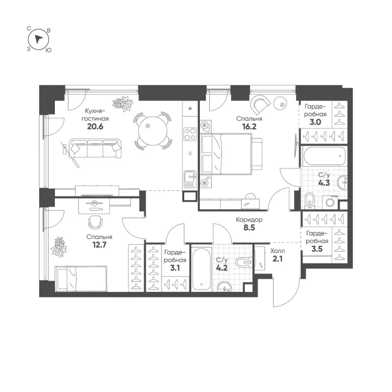 2-комн. 78.2 м²