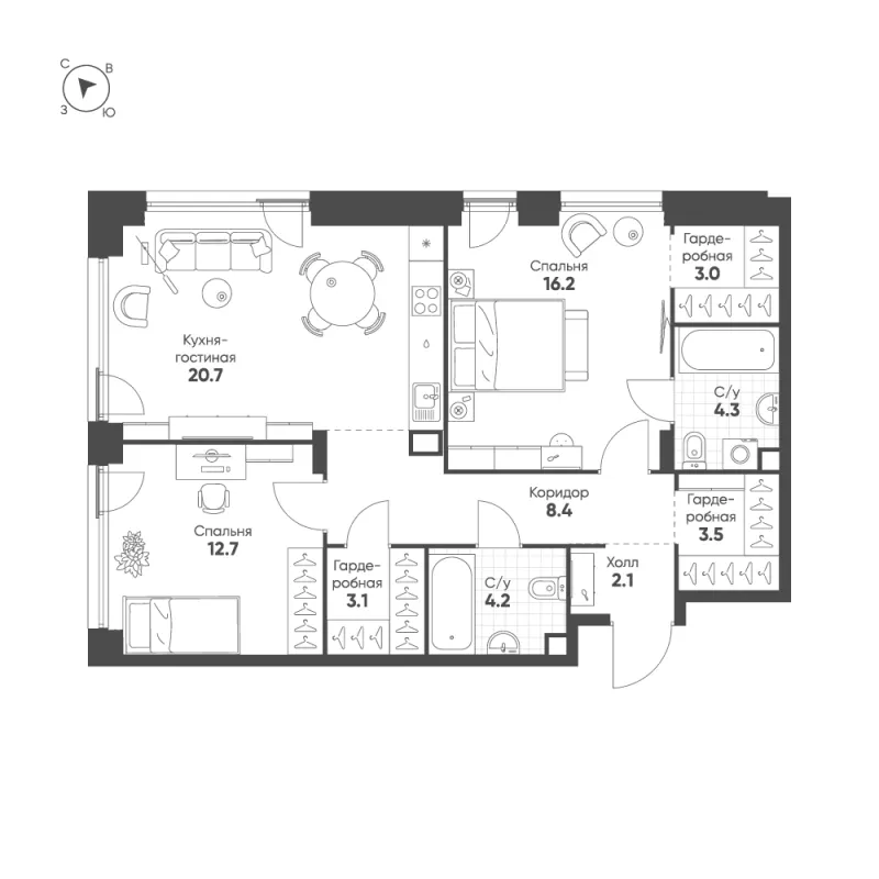 2-комн. 78.2 м²