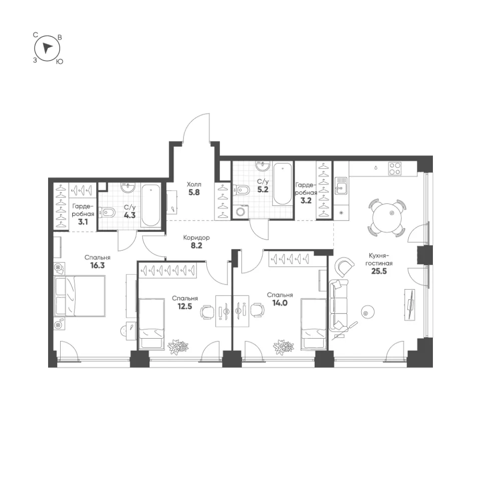 3-комн. 98,1 м²