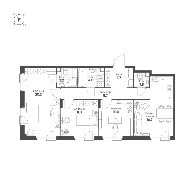 3-комн. 81.2 м²
