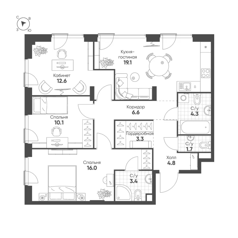 3-комн. 81.9 м²