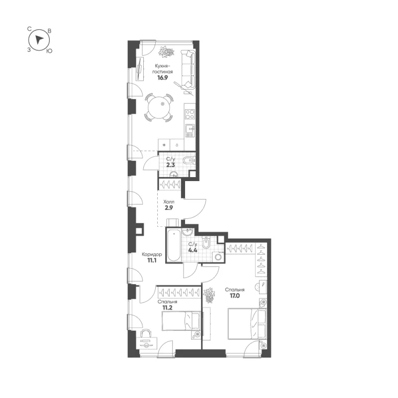 2-комн. 65.8 м²
