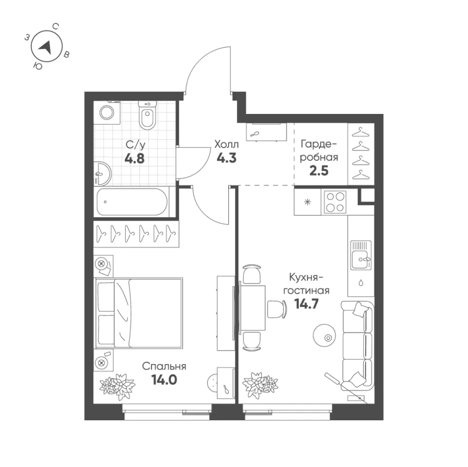 1-комн. 40,3 м²