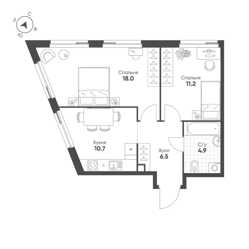 2-комн. 51.3 м²