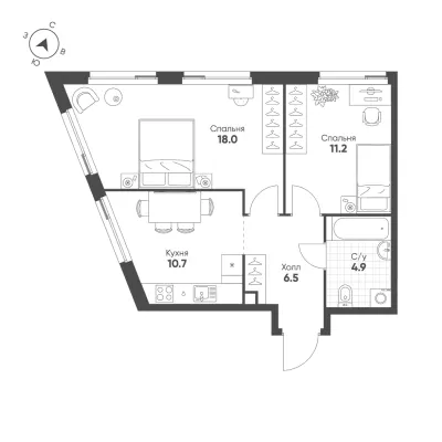 51,3 м² — планировка