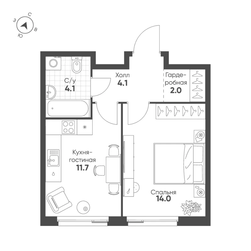 1-комн. 35.9 м²