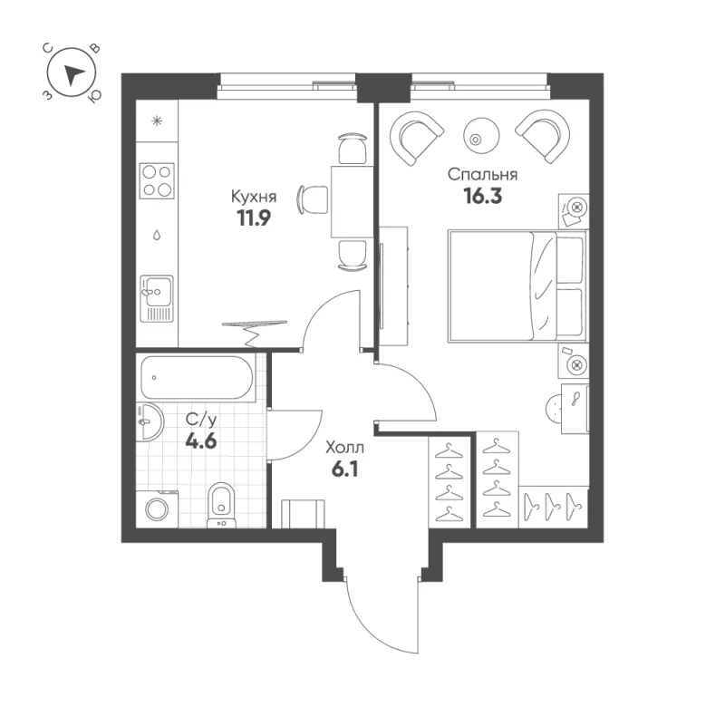 1-комн. 38.9 м²