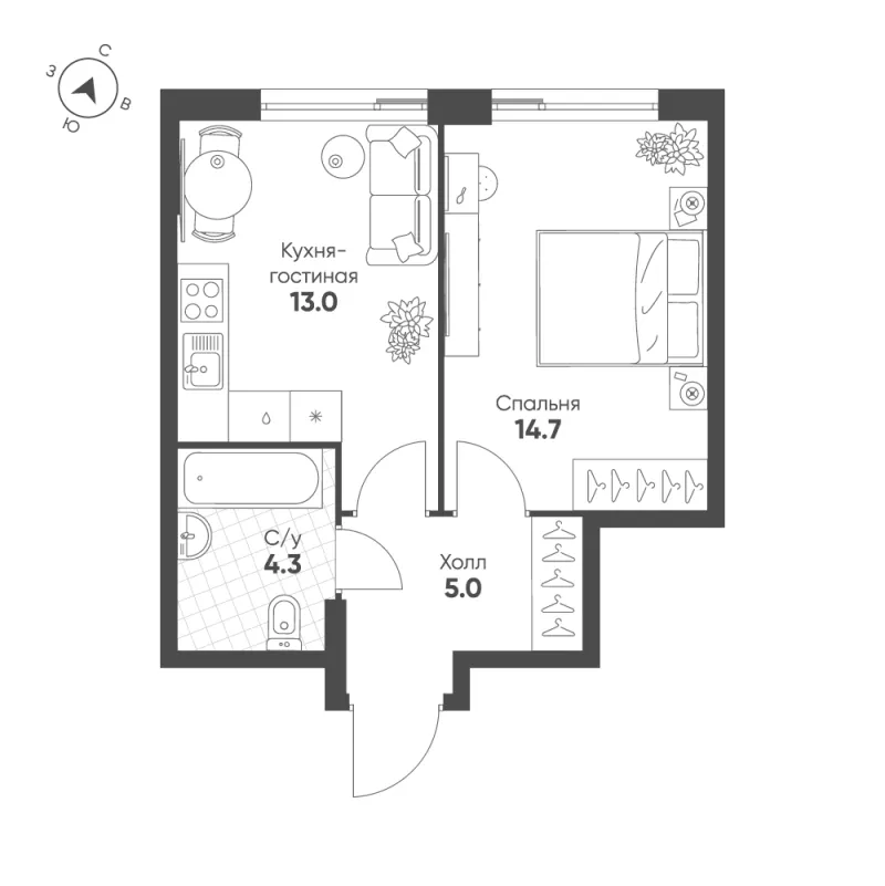 1-комн. 37 м²