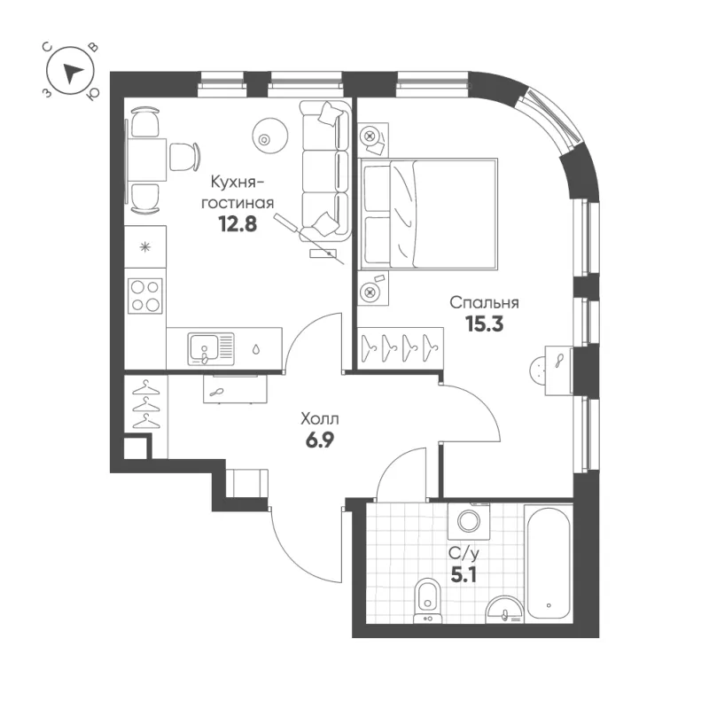 1-комн. 40.1 м²