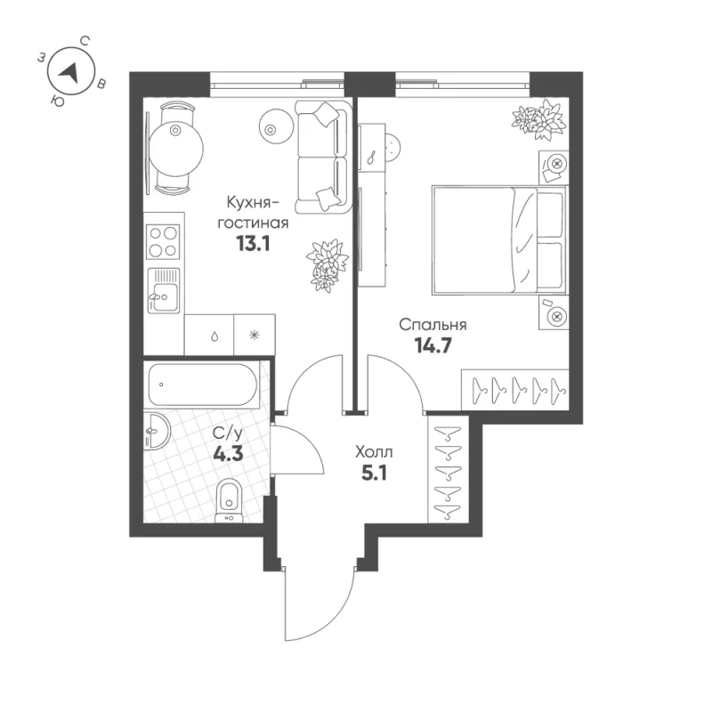 1-комн. 37.2 м²