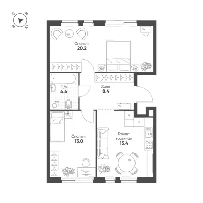 61,4 м² — планировка