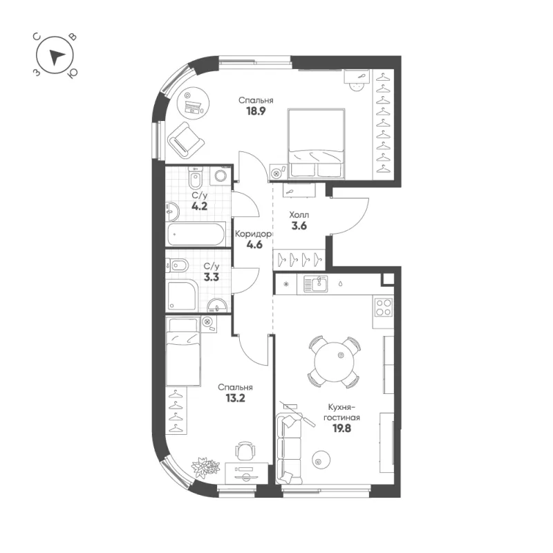 2-комн. 67.6 м²