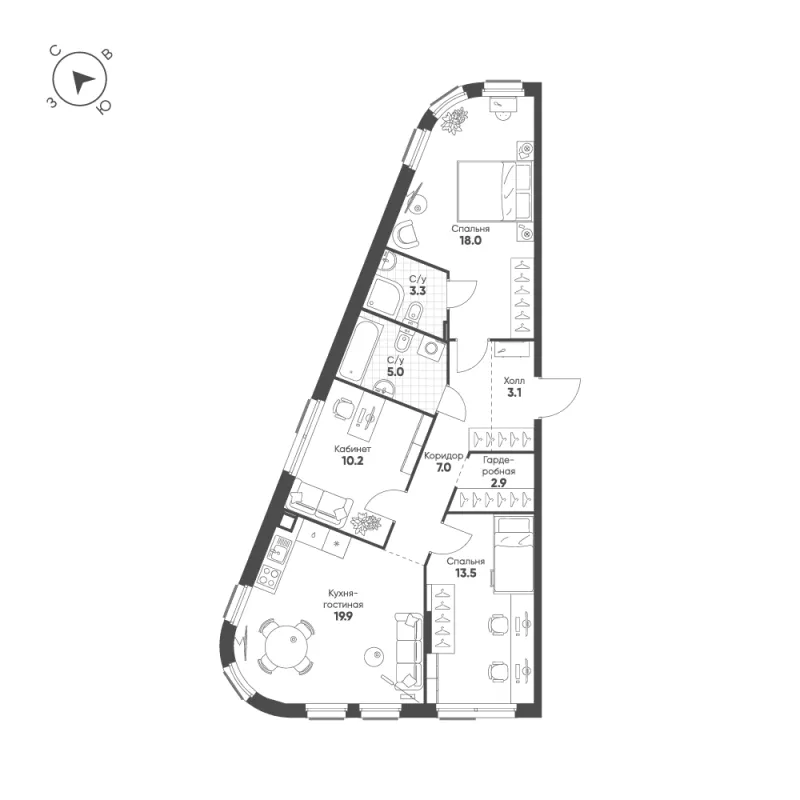 3-комн. 82.9 м²