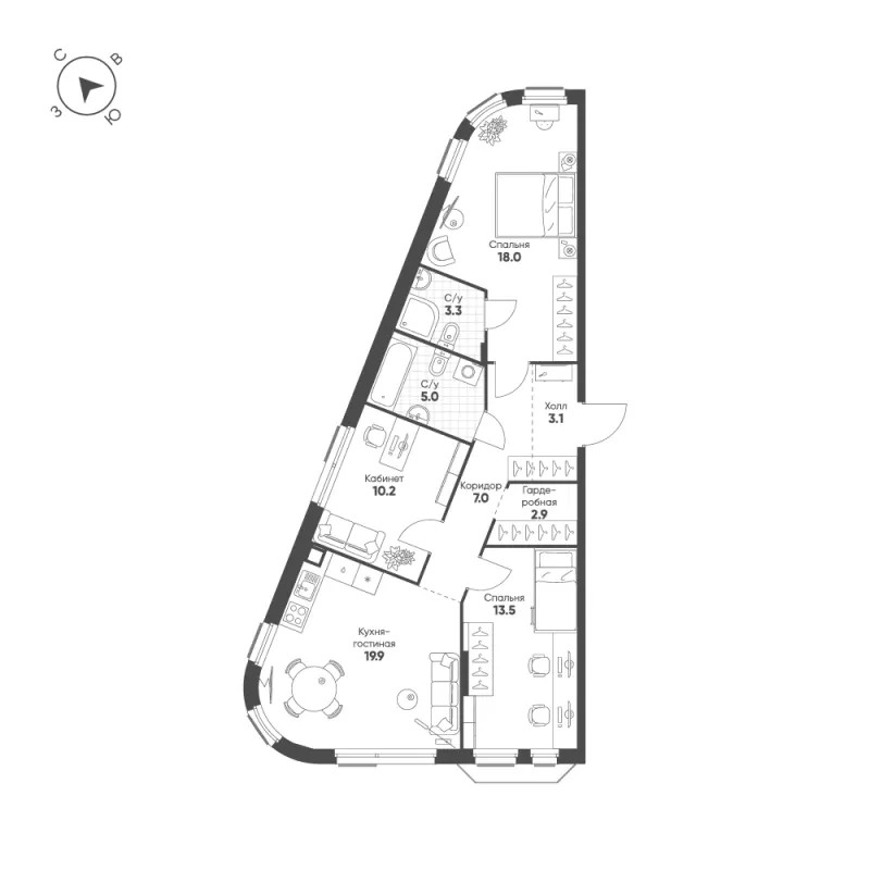 3-комн. 82.9 м²