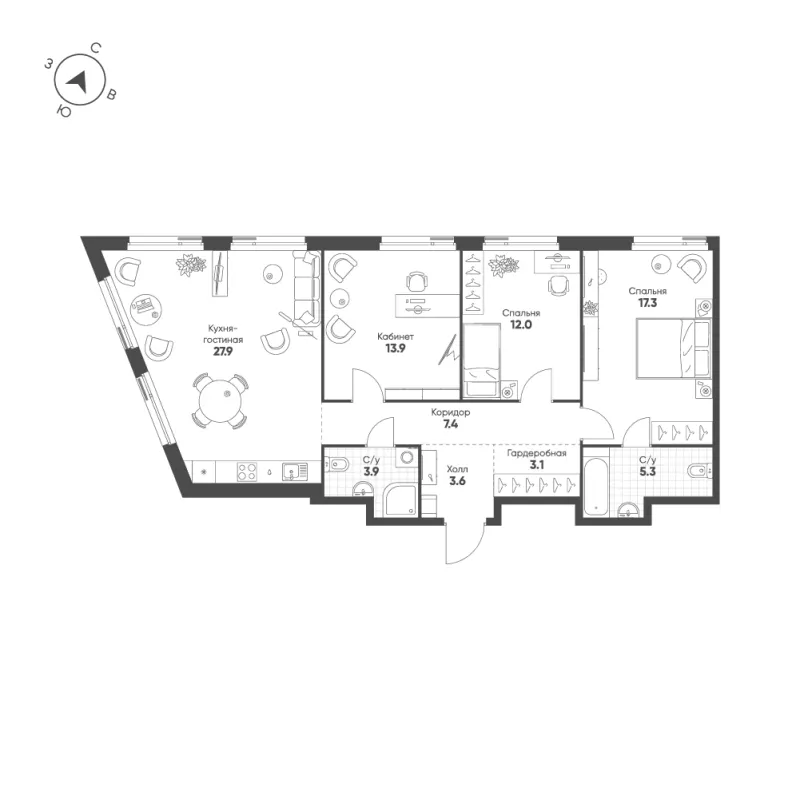 3-комн. 94.4 м²