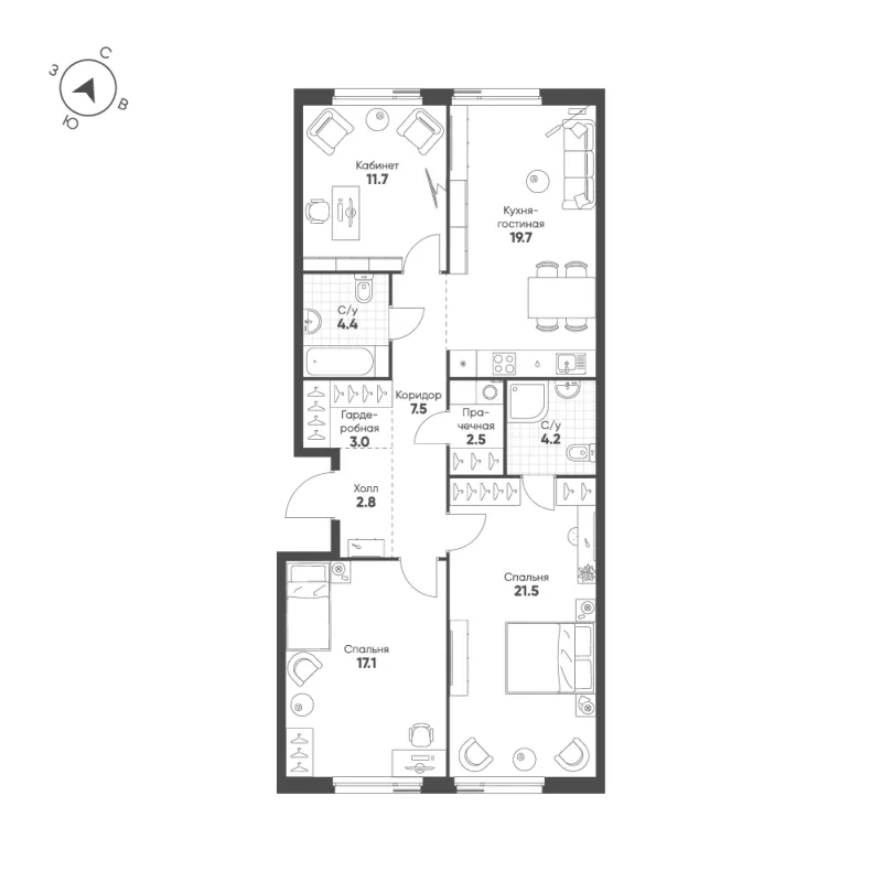 3-комн. 94.4 м²