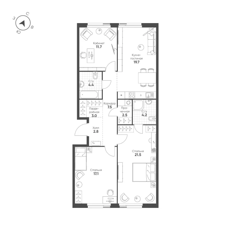 3-комн. 94.4 м²
