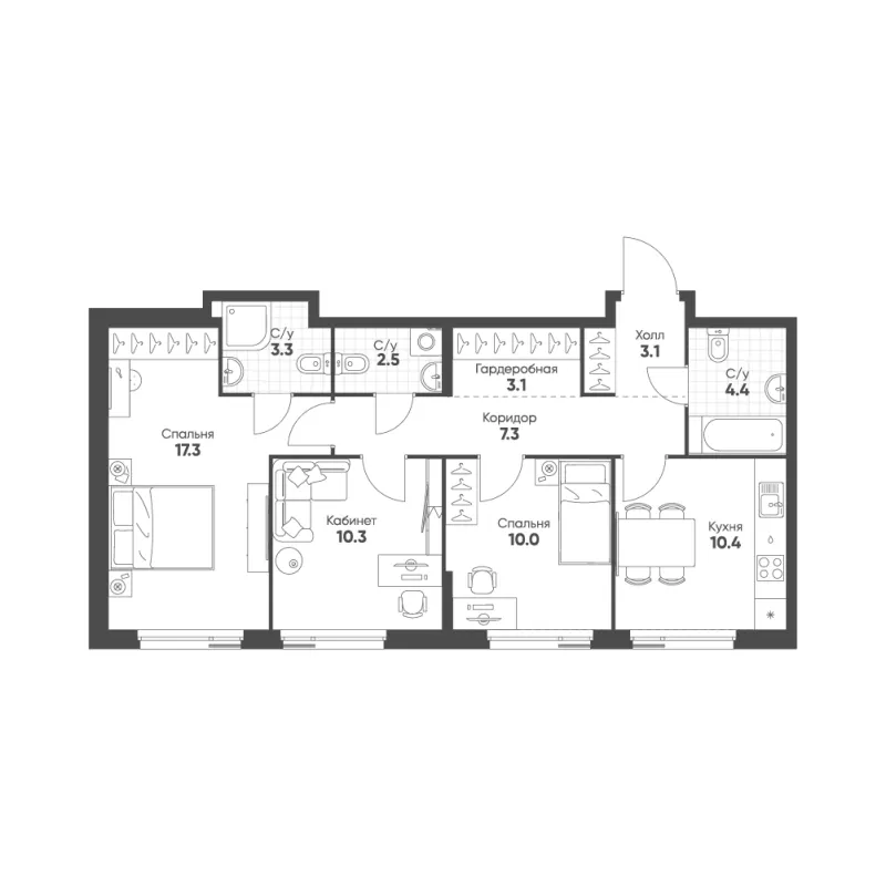 3-комн. 71.7 м²