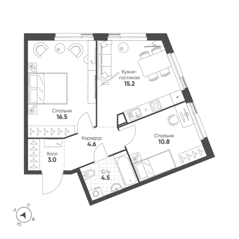 2-комн. 54.6 м²