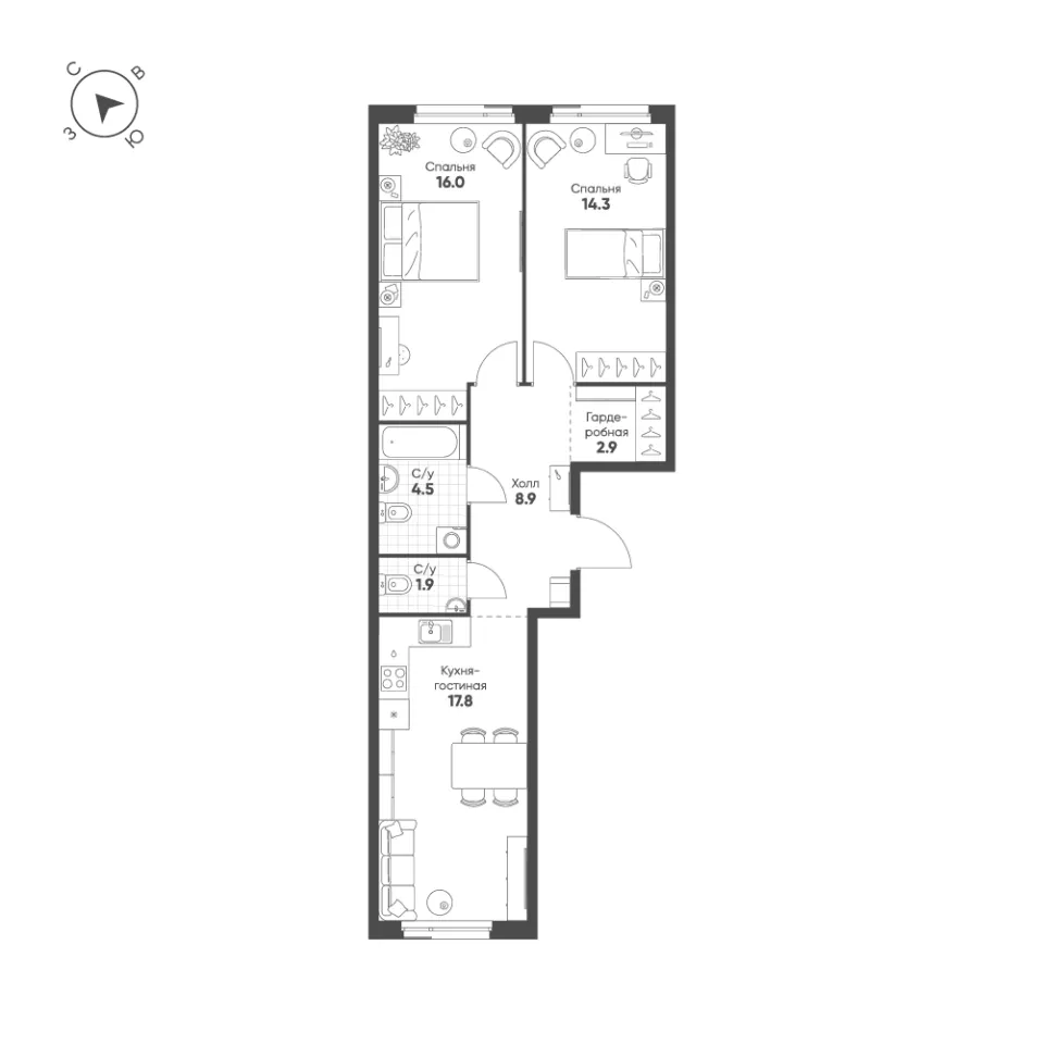 2-комн. 66,3 м²