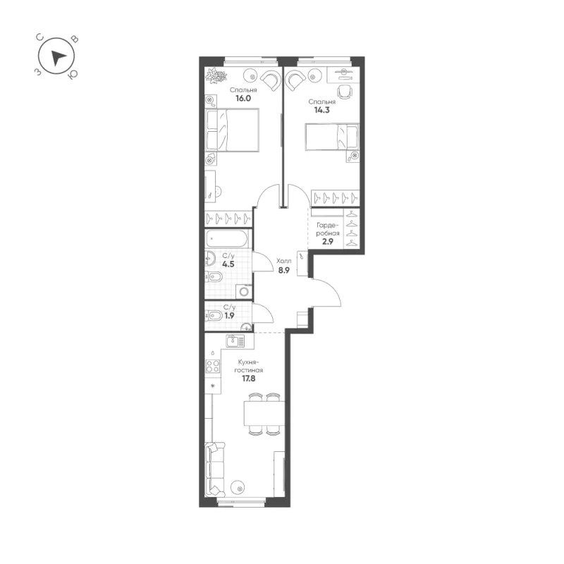2-комн. 66.3 м²