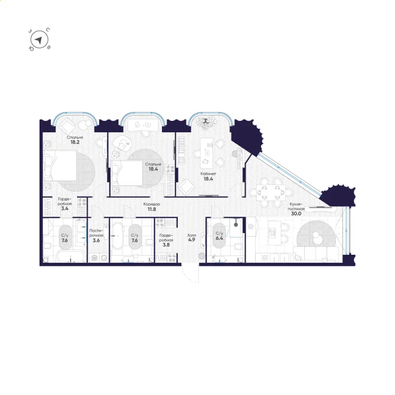3-комн. 134.1 м²