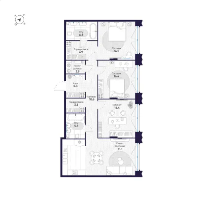 121,7 м² — планировка