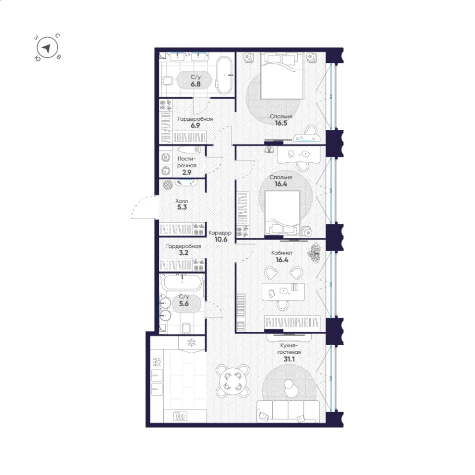 3-комн. 121,7 м²