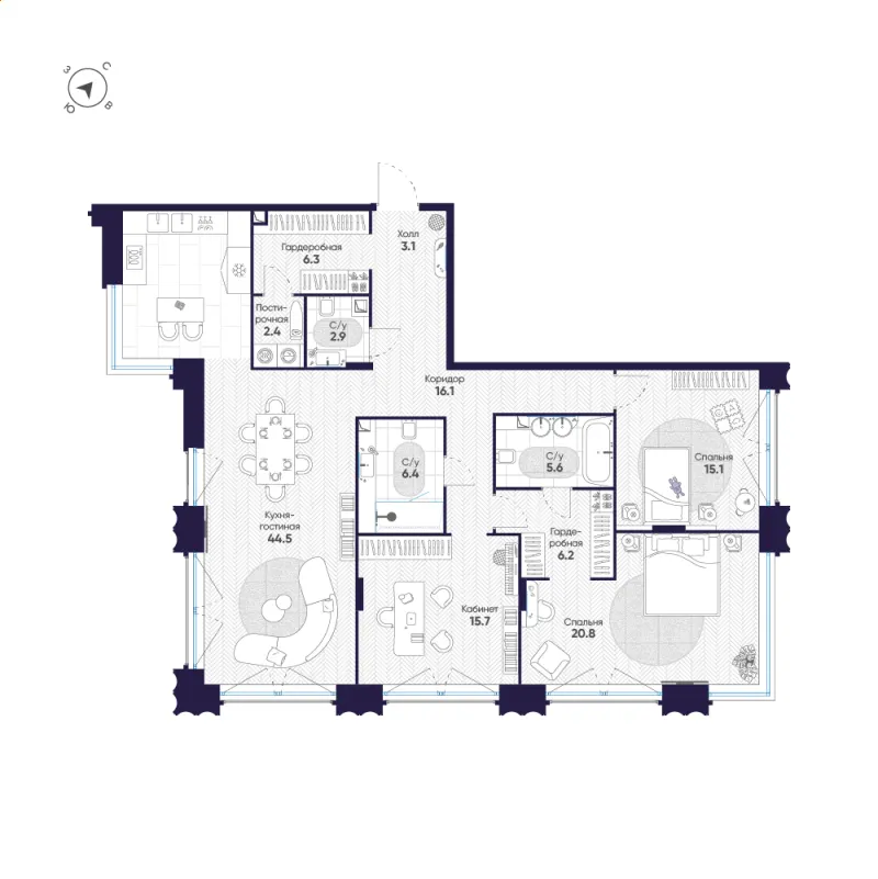 3-комн. 145.1 м²