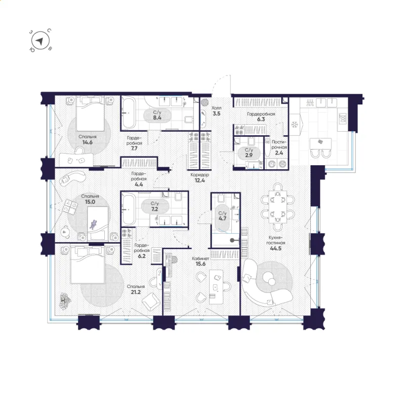 4-комн. 177 м²