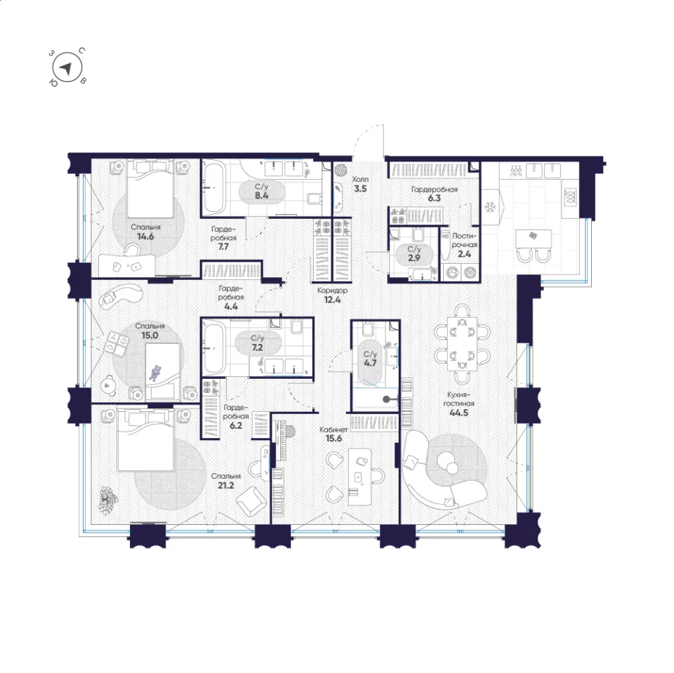 4-комн. 177 м²