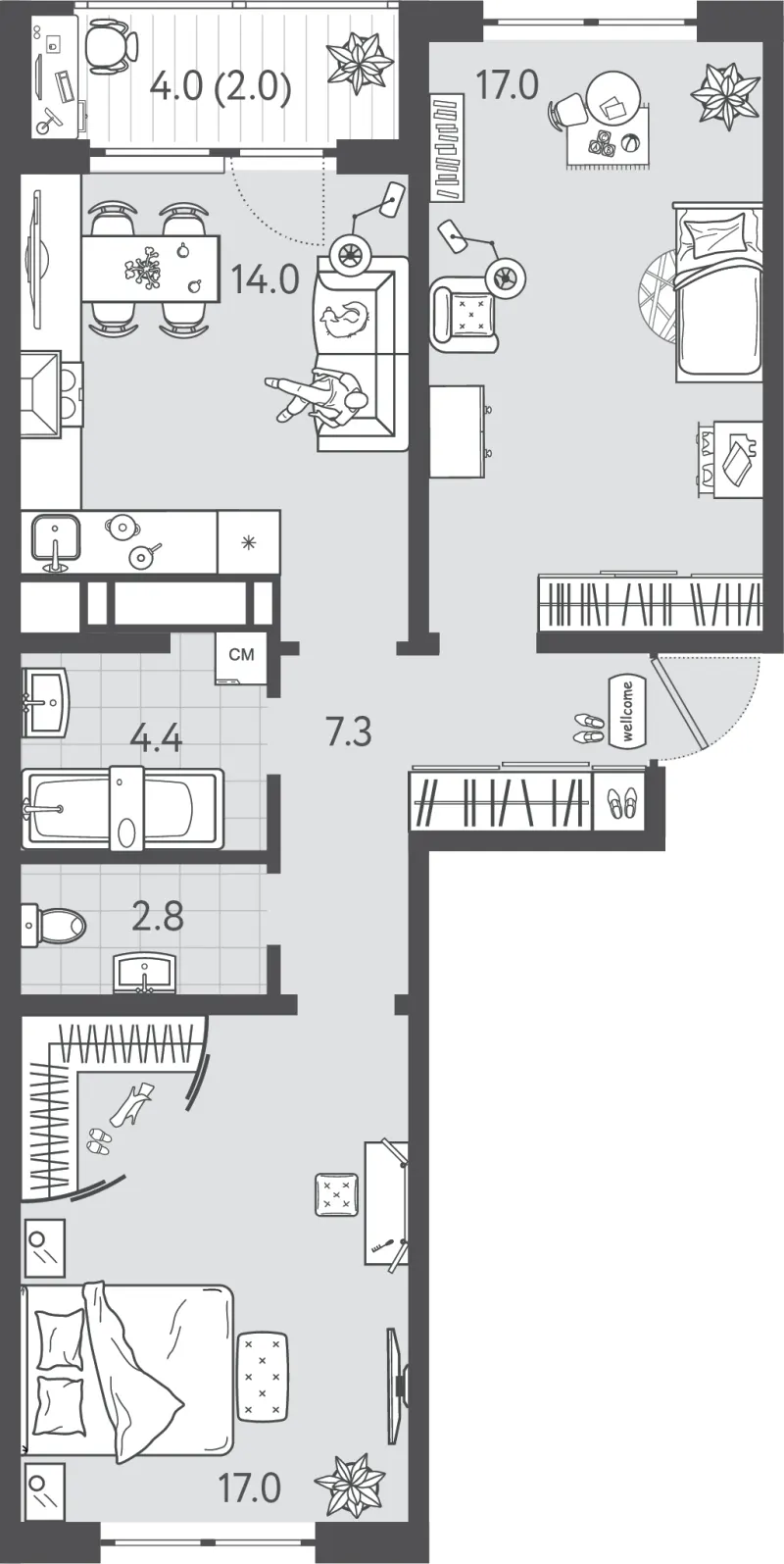 2-комн. 64.3 м²