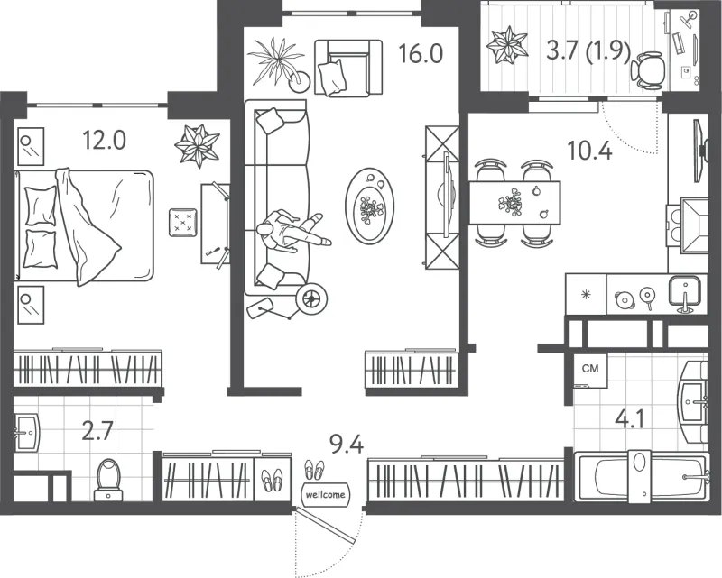 2-комн. 55.3 м²
