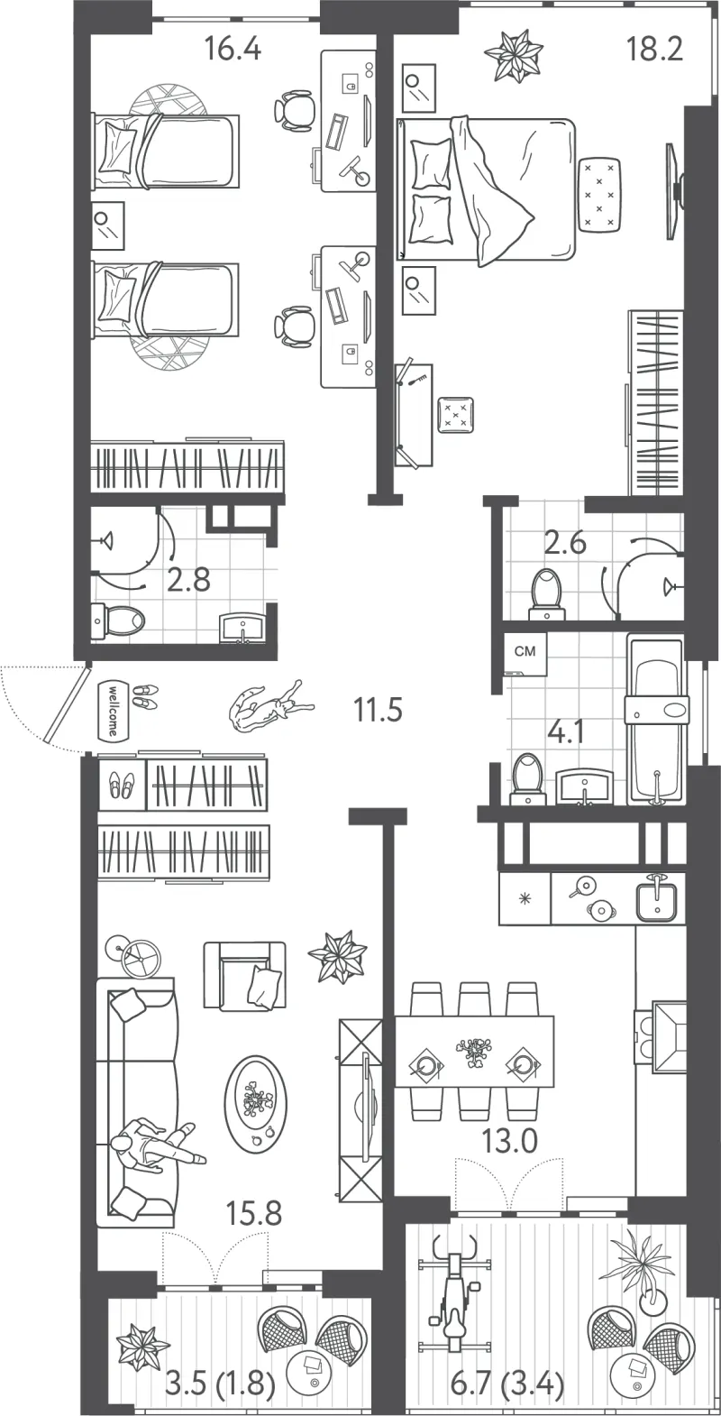 3-комн. 89.6 м²