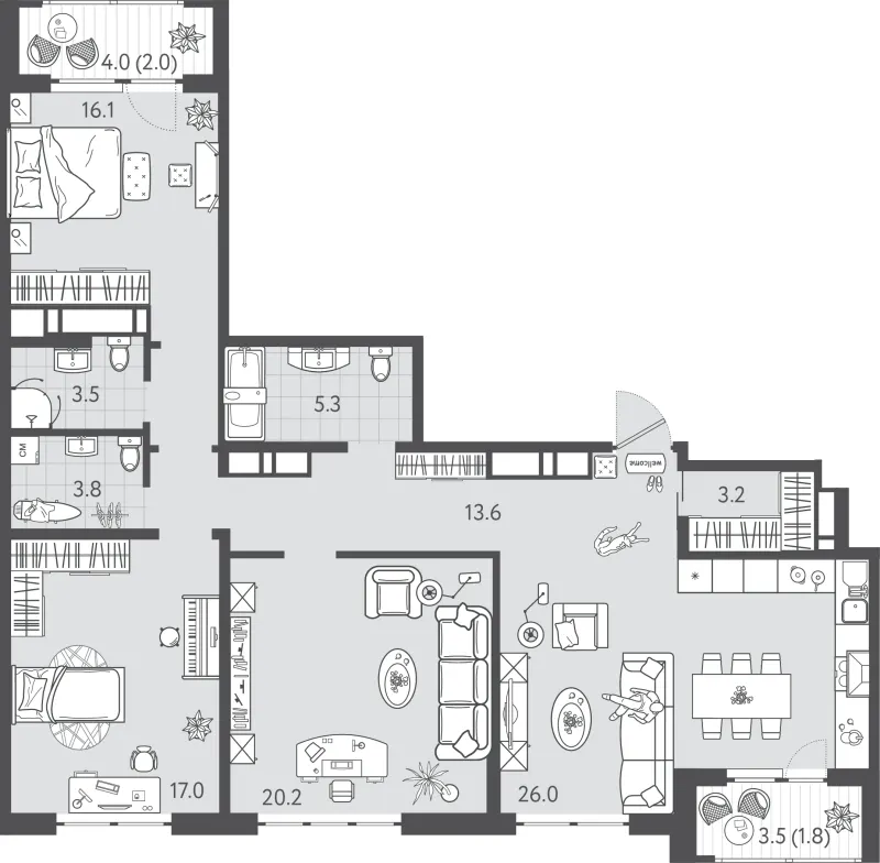 3-комн. 111.7 м²