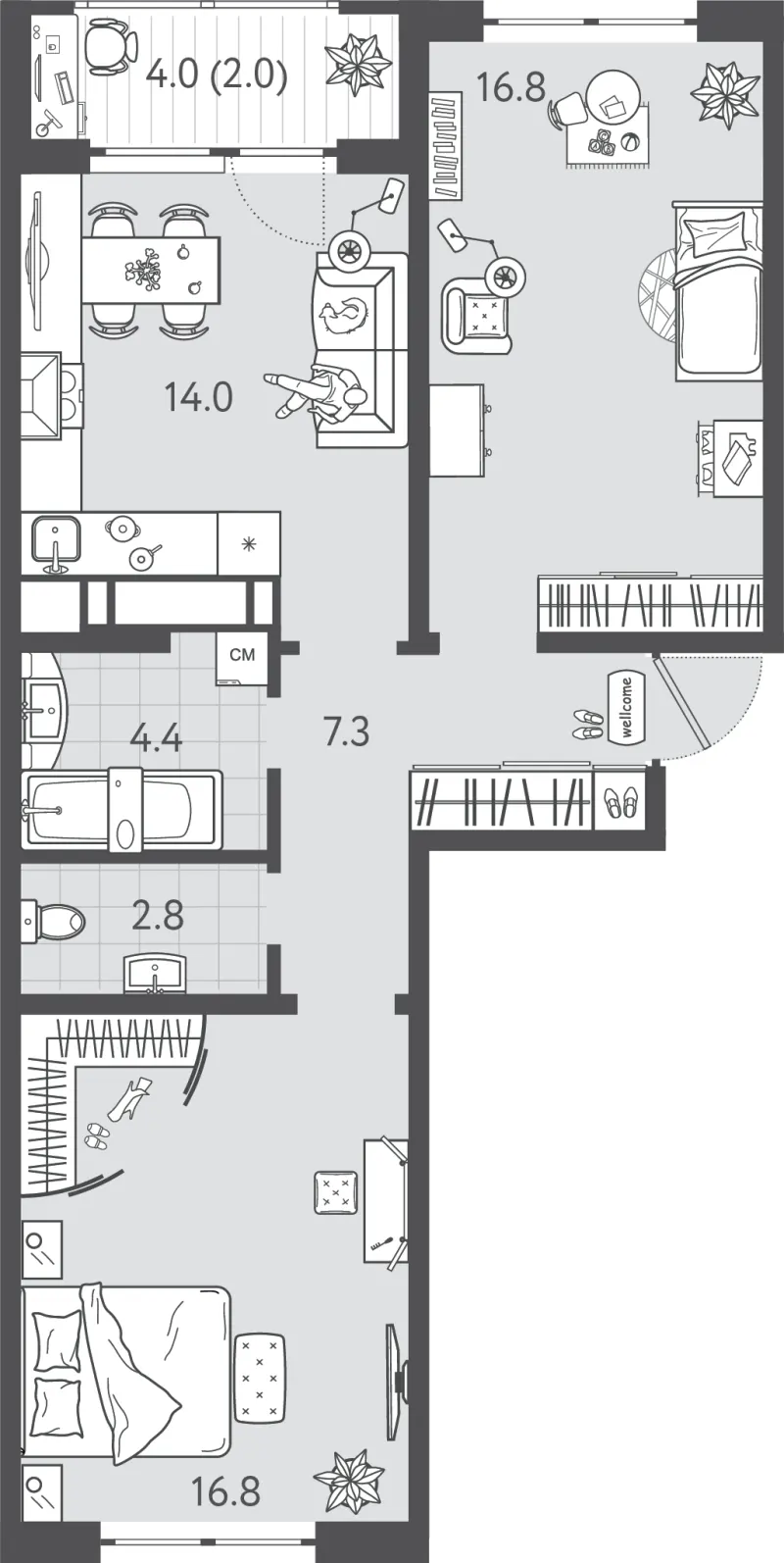 2-комн. 64.7 м²