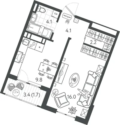 37 м² — планировка