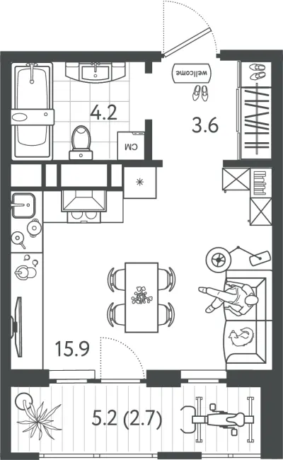 26,4 м² — планировка
